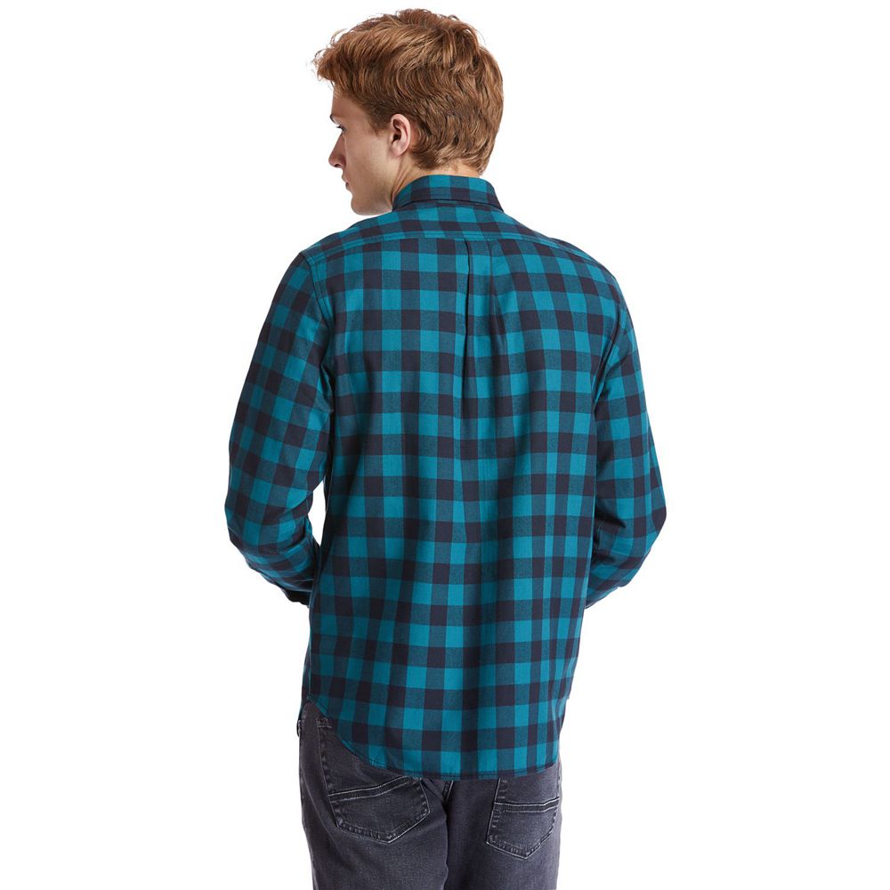 Camasi Timberland Barbati Albastri/Negrii - Nashua River Long-Sleeve Flannel Check - Romania - JXRDM